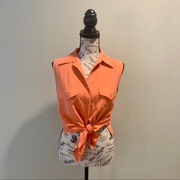 Tops - 100% Silk Orange Sleeveless Button Top
